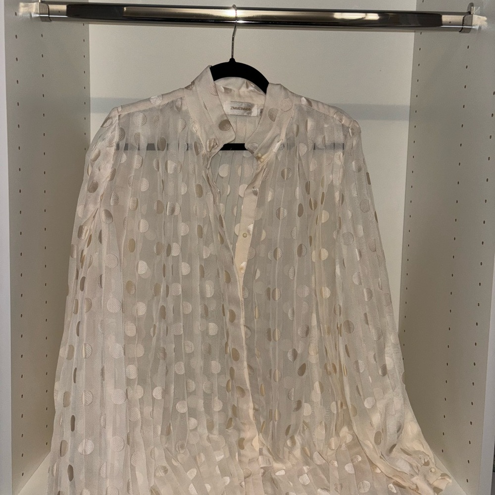 Zimmermann Sheer White Polka Dot Blouse